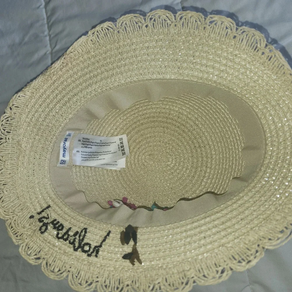 H&M Tan and Pink Floral Embroidered Hat